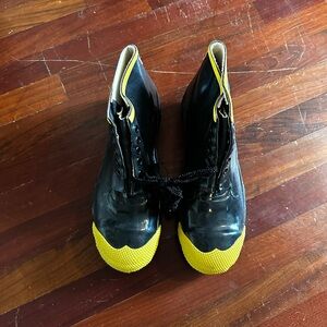 Men's Black and Yellow Lace-Up Rubber Steel Toe Boots
